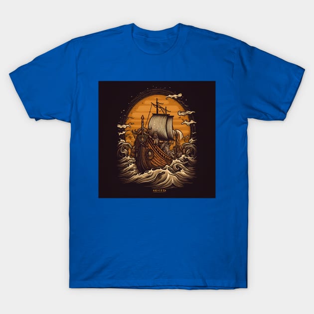 Viking Raiders on Longships T-Shirt by Grassroots Green